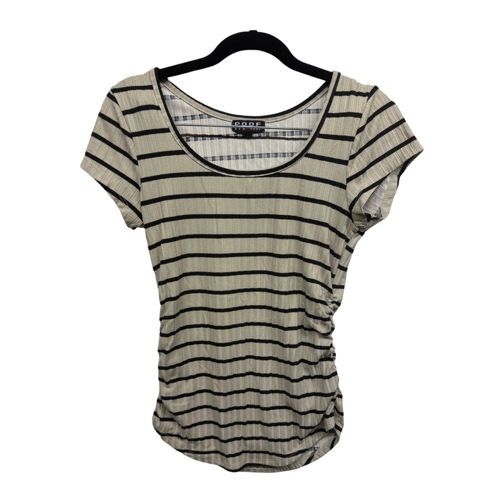 Poof taupe and black stripe shirt